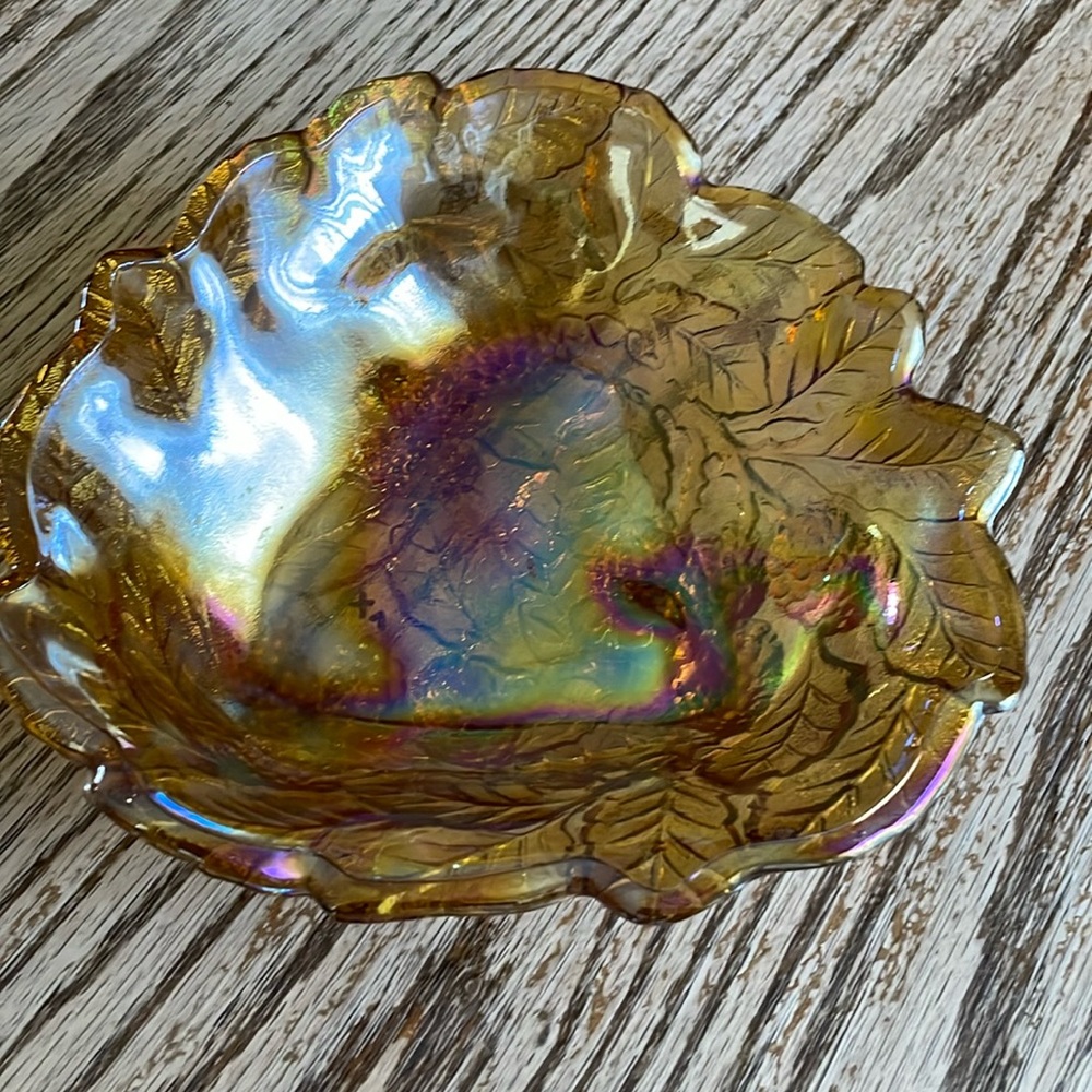 Vintage anchor hocking iridescent carnival glass Indiana depression amber yellow